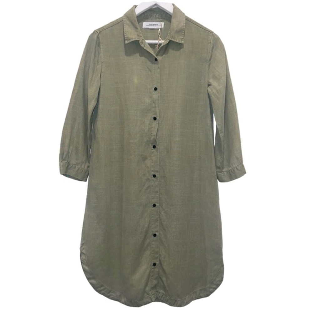 Zara Military Army Green  Tencel Chambray 3/4 Sleeve Button Down Beach Tunic 💜